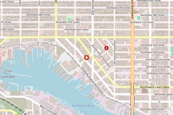 Map showing Ballard Farmers Market in Seattle