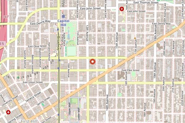 Map showing The Cuff Complex in Seattle