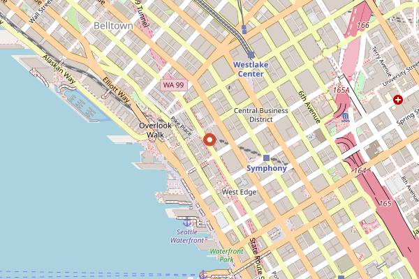Map showing The Showbox in Seattle