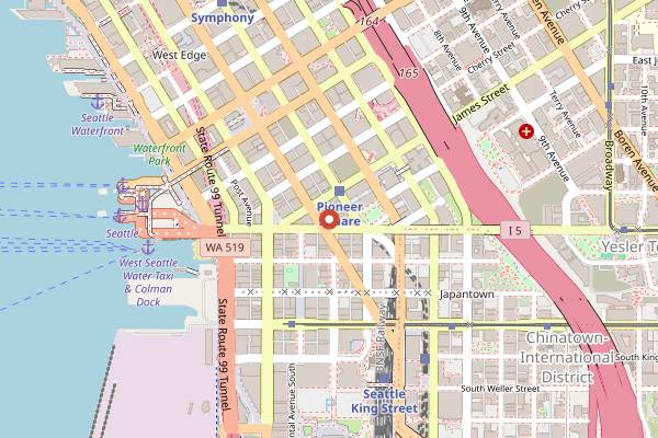 Map showing Smith Tower Observatory Bar in Seattle