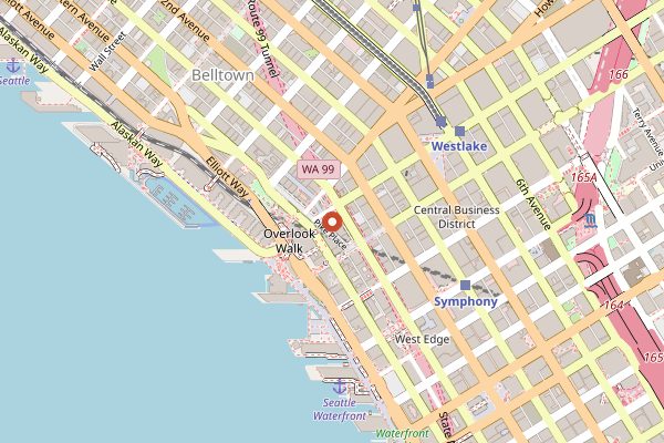 Map showing Pike Place Chowder in Seattle