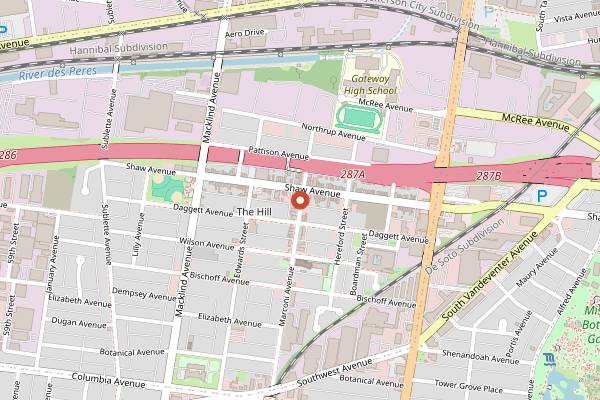 Map showing Marconi Bakery in St. Louis