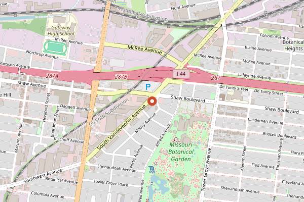 Map showing World's Fair Donuts in St. Louis