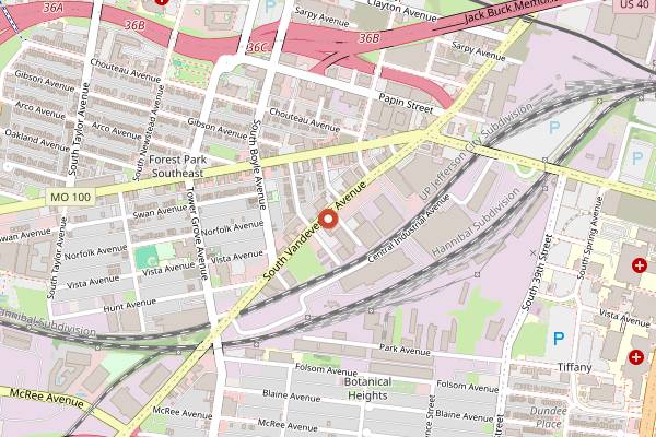 Map showing Rockwell Beer Company Taproom in St. Louis