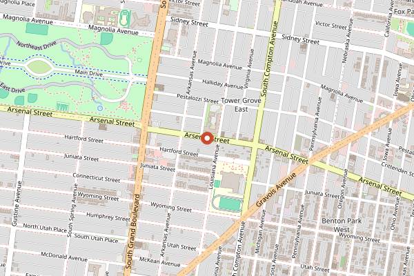 Map showing Gus' Pretzels in St. Louis