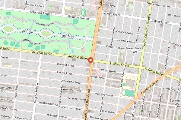 Map showing Mokabe's Coffeehouse in St. Louis