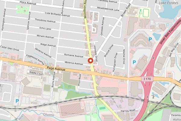 Map showing Woofie's Hot Dogs in St. Louis