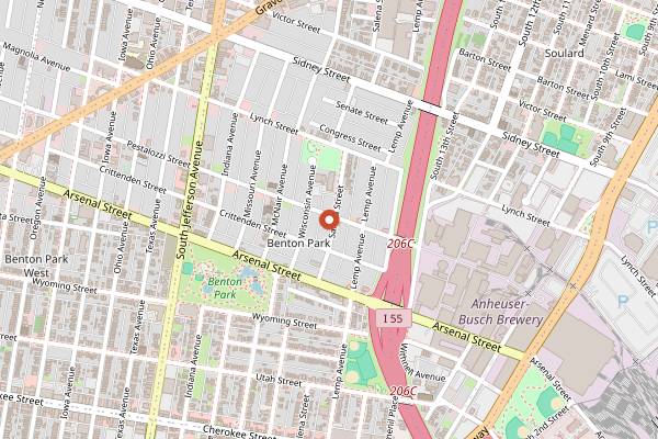 Map showing Benton Park Cafe & Coffee Bar in St. Louis