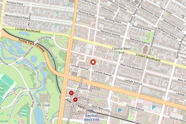 Map showing Kaldi's Coffee (The Euclid) in St. Louis