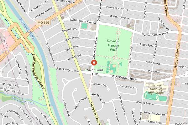 Map showing Rockwell Beer Garden in St. Louis