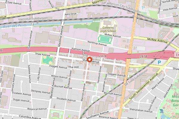 Map showing Shaw's Coffee in St. Louis