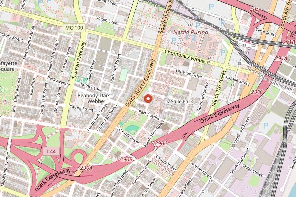 Map showing Kuva Coffee Roasters in St. Louis