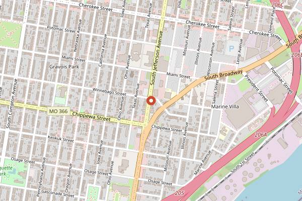 Map showing Sump Coffee in St. Louis
