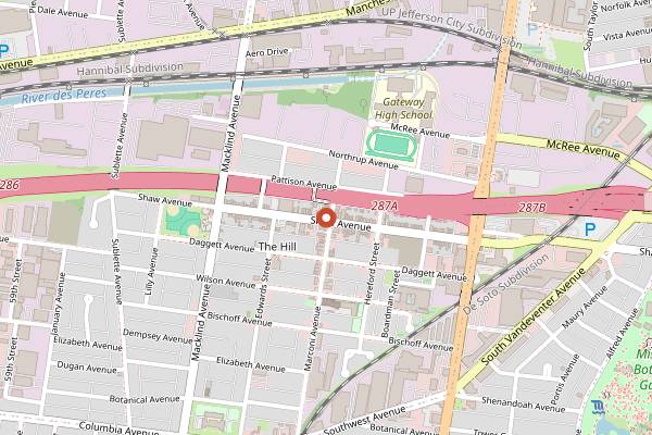 Map showing Pavilion in St. Louis