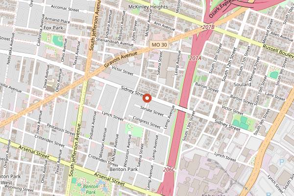 Map showing Sidney Street Cafe in St. Louis