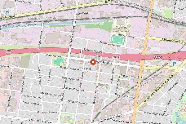 Map showing Charlie Gitto's On The Hill in St. Louis