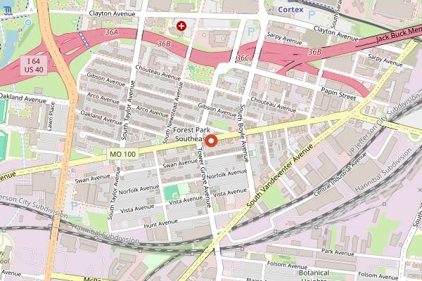 Map showing Grace Meat + Three in St. Louis