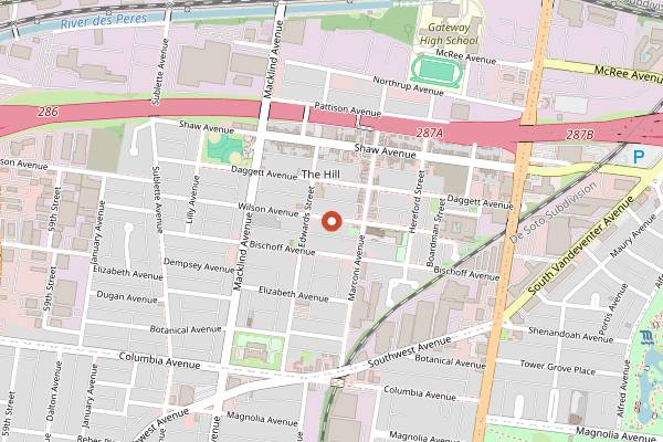 Map showing Zia's On The Hill in St. Louis