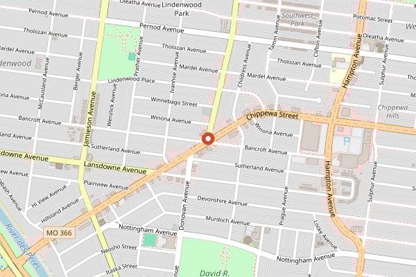 Map showing Twisted Tree Steakhouse in St. Louis