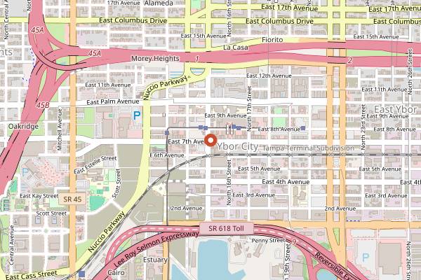 Map showing The Copper Shaker Ybor City in Tampa