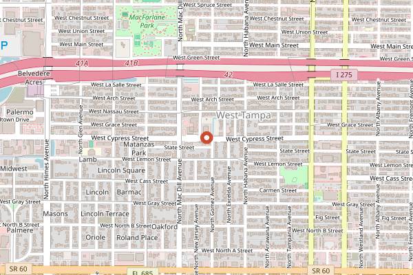 Map showing Alessi Bakery Counter in Tampa