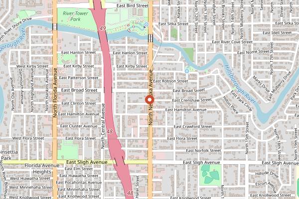 Map showing Three Coins Diner in Tampa