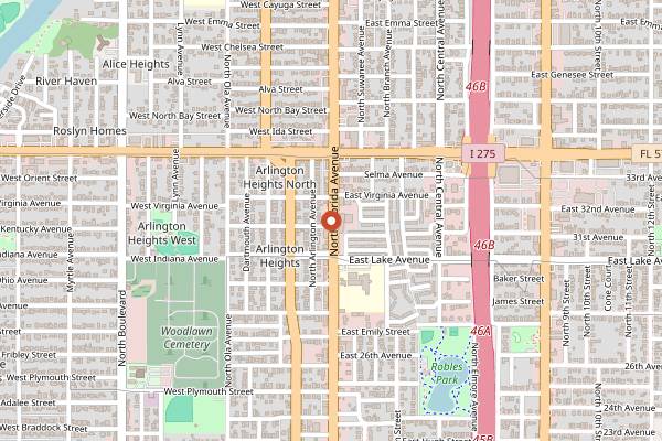 Map showing Seminole Heights Sunday Market in Tampa