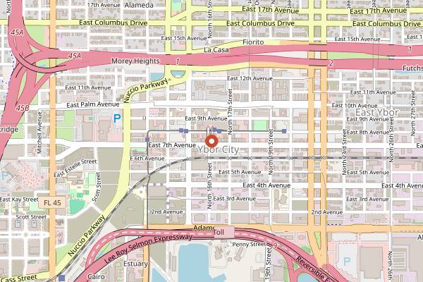 Map showing Ybor City Night Market in Tampa