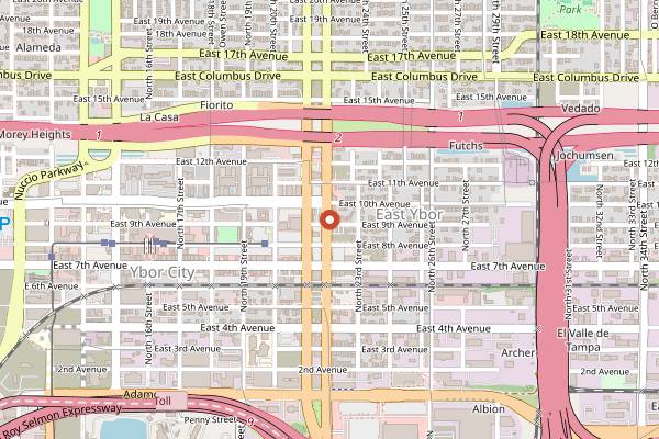 Map showing Chateau Cellars and Beaune's Wine Bar in Tampa