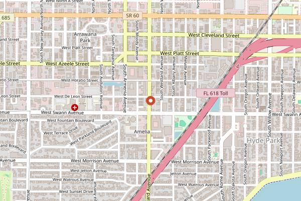 Map showing Wine and Wood Hyde Park in Tampa