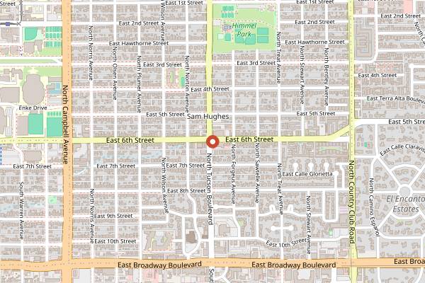 Map showing Borderlands Sam Hughes Taproom in Tucson