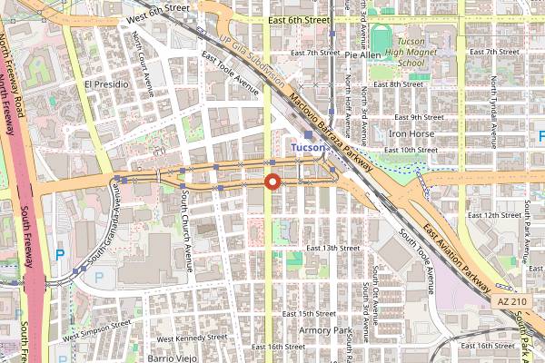 Map showing Pueblo Vida Brewing in Tucson
