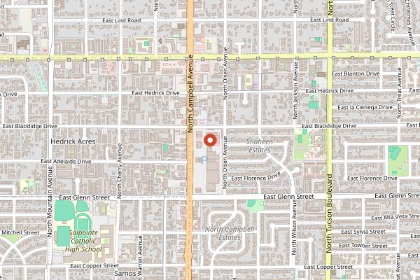 Map showing Baja Cafe on Campbell in Tucson