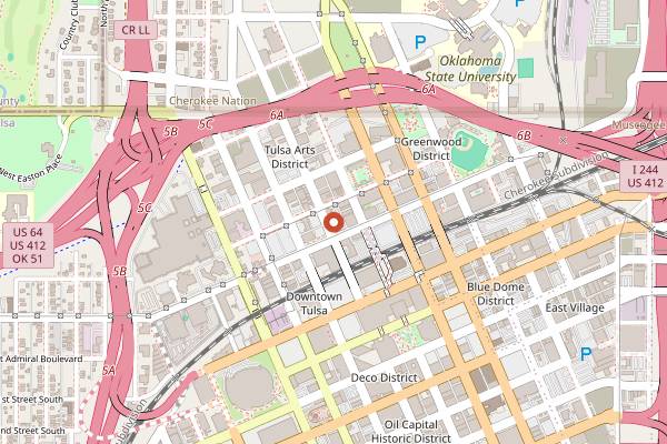Map showing PRHYME Downtown Steakhouse in Tulsa
