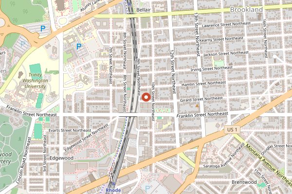 Map showing Right Proper Brewing Brookland Production House in Washington DC