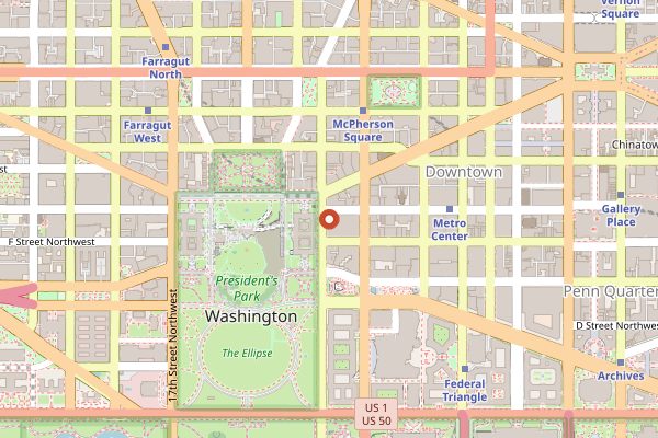 Map showing Old Ebbitt Grill (brunch) in Washington DC