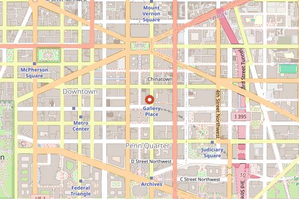 Map showing HipCityVeg Chinatown in Washington DC