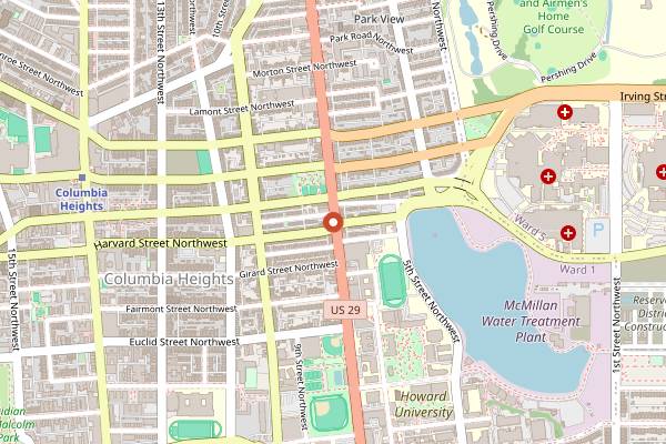Map showing Harrar Coffee and Roastery in Washington DC