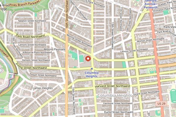 Map showing Letena Ethiopian Restaurant (vegetarian platter) in Washington DC