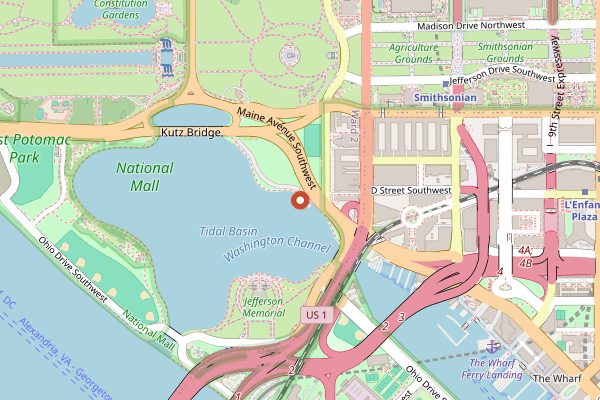 Map showing National Cherry Blossom Festival in Washington DC