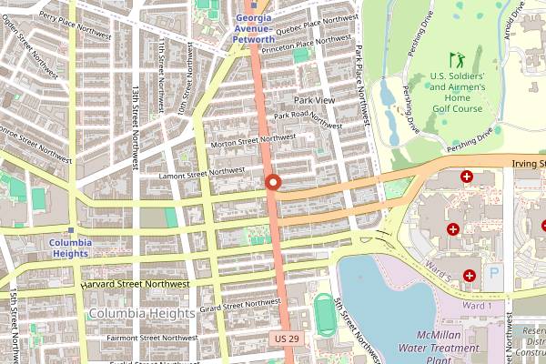 Map showing Heat Da Spot Cafe in Washington DC