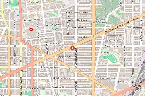 Map showing Boundary Stone in Washington DC