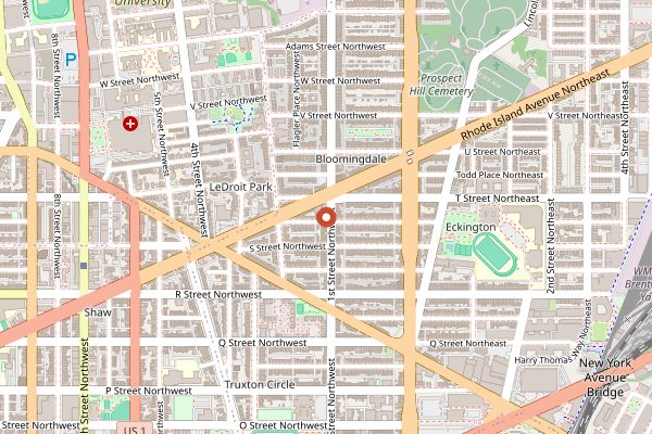 Map showing The Red Hen in Washington DC