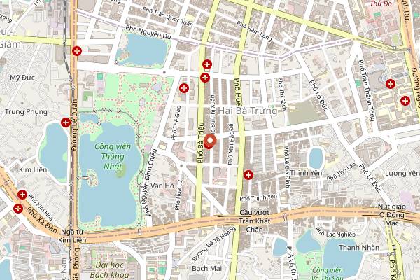 Map showing Pasteur Street Bui Thi Xuan in Hanoi