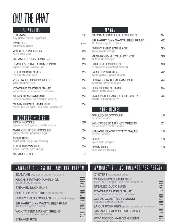 The first page of the menu at Chu The Phat