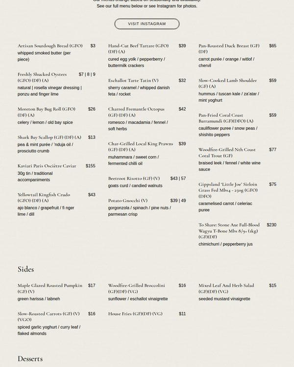 The top of the menu at e'cco bistro