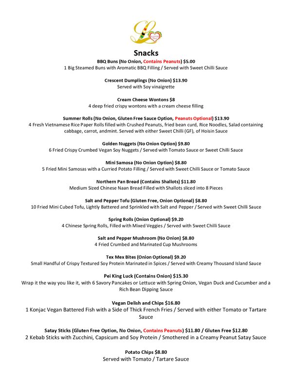 The first page of the menu at Loving Hut Brisbane
