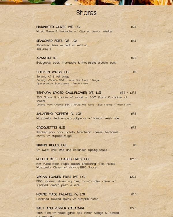 The top of the menu at Miss Demeanour
