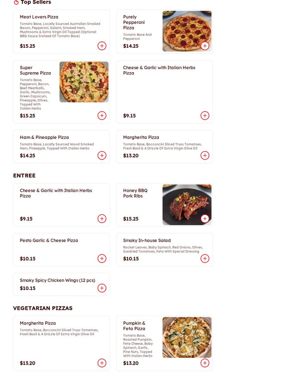 The top of the menu at Smoky Pizza Woodfired