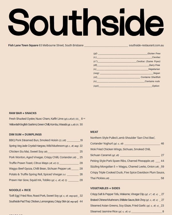 The first page of the menu at Southside Restaurant